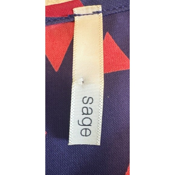 Sage the Brand BLUE w/ RED Triangles Long Sleeve Polyester Mini Dress Sz Small - Picture 6 of 9